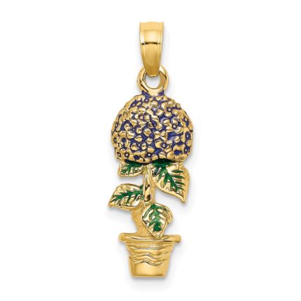 14K 3-D Enameled Lavender Hydrangea Flower In Pot Charm