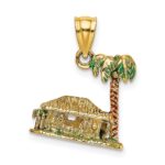 14K 3-D with Enamel Palm Tree and Hut Charm