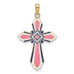 14K Pink/White/Blue Enameled Reversible Same on Both Sides Cross Charm - Image 4
