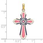 14K Pink/White/Blue Enameled Reversible Same on Both Sides Cross Charm - Image 3