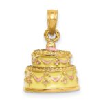 14K 3-D HAPPY ANNIVERSARY Cake with Yellow Enameled Frosting Charm