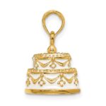 14K Polished Enameled JUST MARRIED 3-D Wedding Cake Pendant - Image 2
