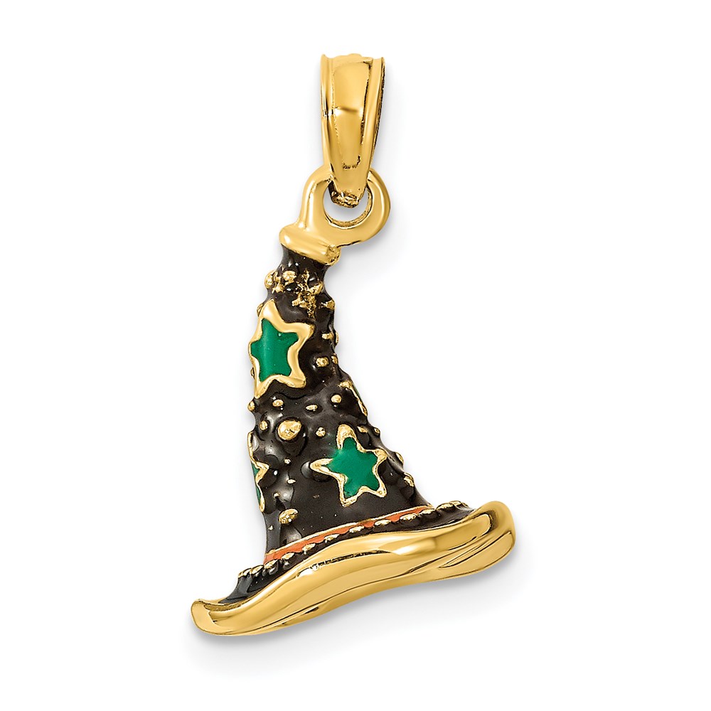 K6883.jpg 14K 3-D Enameled Witch Hat Halloween Charm - Image 1