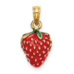 14K 3-D Red and Green Enameled Strawberry and Leaf Charm - Image 4