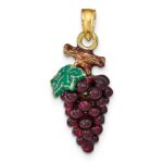 14K 3-D Purple and Green Enameled Grapes with Stem and Leaf Charm
