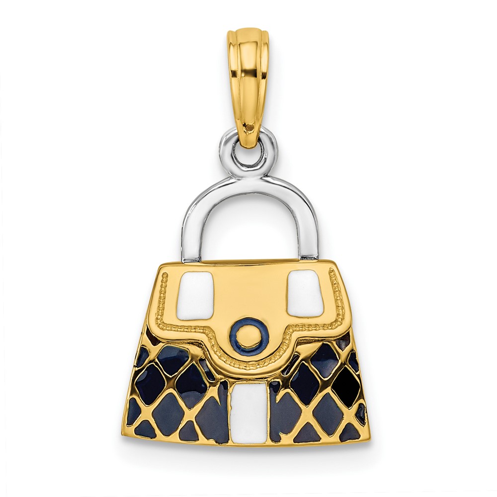 K6940.jpg 14K and White Rhodium 3-D Black Enameled Quilted Handbag Opens Charm - Image 1