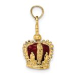 14K 3-D with Red Enamel Inside Crown with Cross On top Charm - Image 2