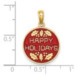 14K Enameled HAPPY HOLIDAYS with Holly Round Disc Charm - Image 3