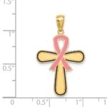 14K Pink Enameled Awareness Ribbon Cross Pendant - Image 3