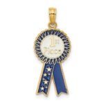 14K Blue and White Enameled 1st PLACE Ribbon Charm
