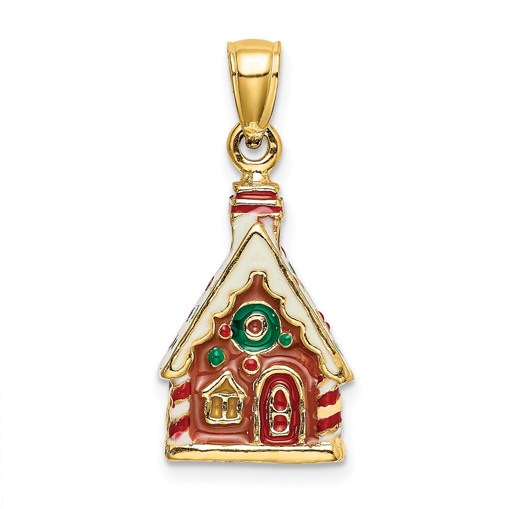 K6978.jpg 14K 3-D Enamel Gingerbread House Charm - Image 1