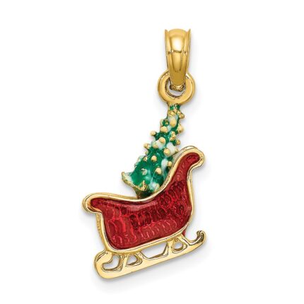 14K 3-D Enameled Sleigh with Christmas Tree Charm