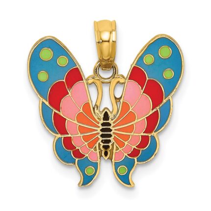 14K Multi-Color Enameled Butterfly Charm