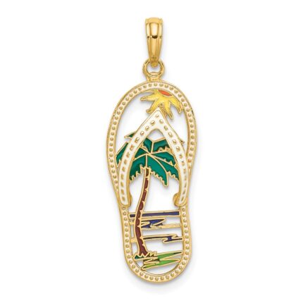 14K Enameled Palm Tree Flip-Flop Charm