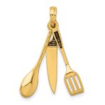 14K 3-D Black Enamel Butcher Knife, Spoon and Spatula Moveable Charm - Image 4