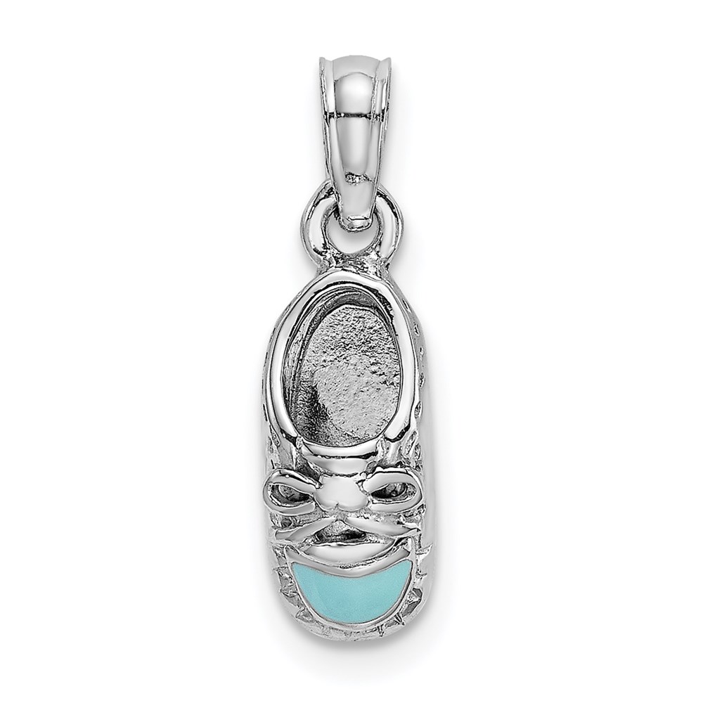 K7074W.jpg 14K White Gold 3-D Light Blue Enamel Baby Shoe Charm - Image 1