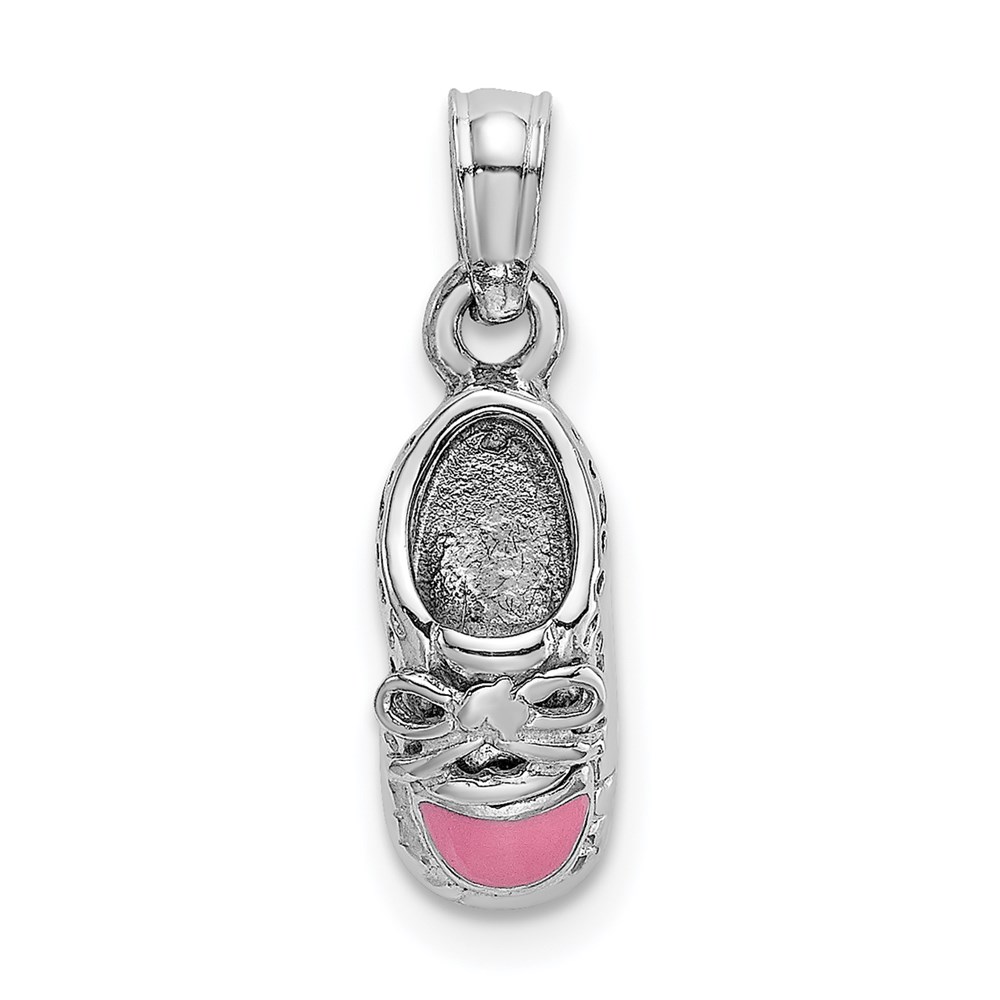 K7075W.jpg 14K White Gold 3-D Pink Enamel Baby Shoe Charm - Image 1