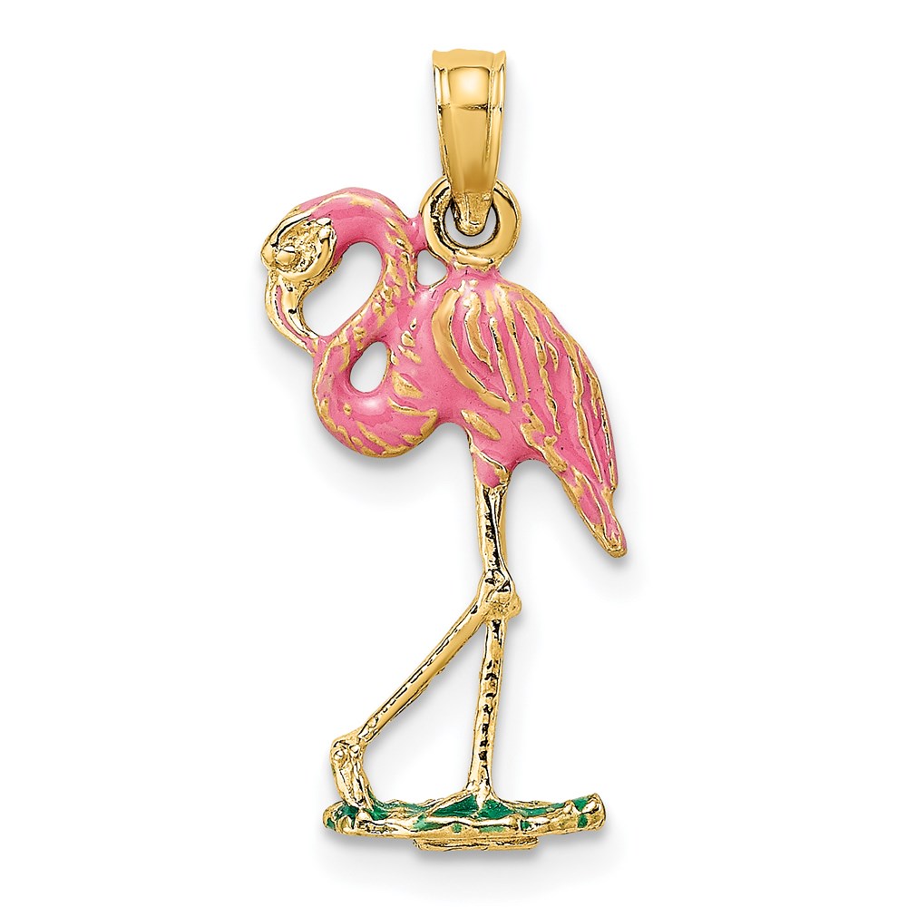 K7080.jpg 14K 3-D Pink Enameled Flamingo Charm - Image 1