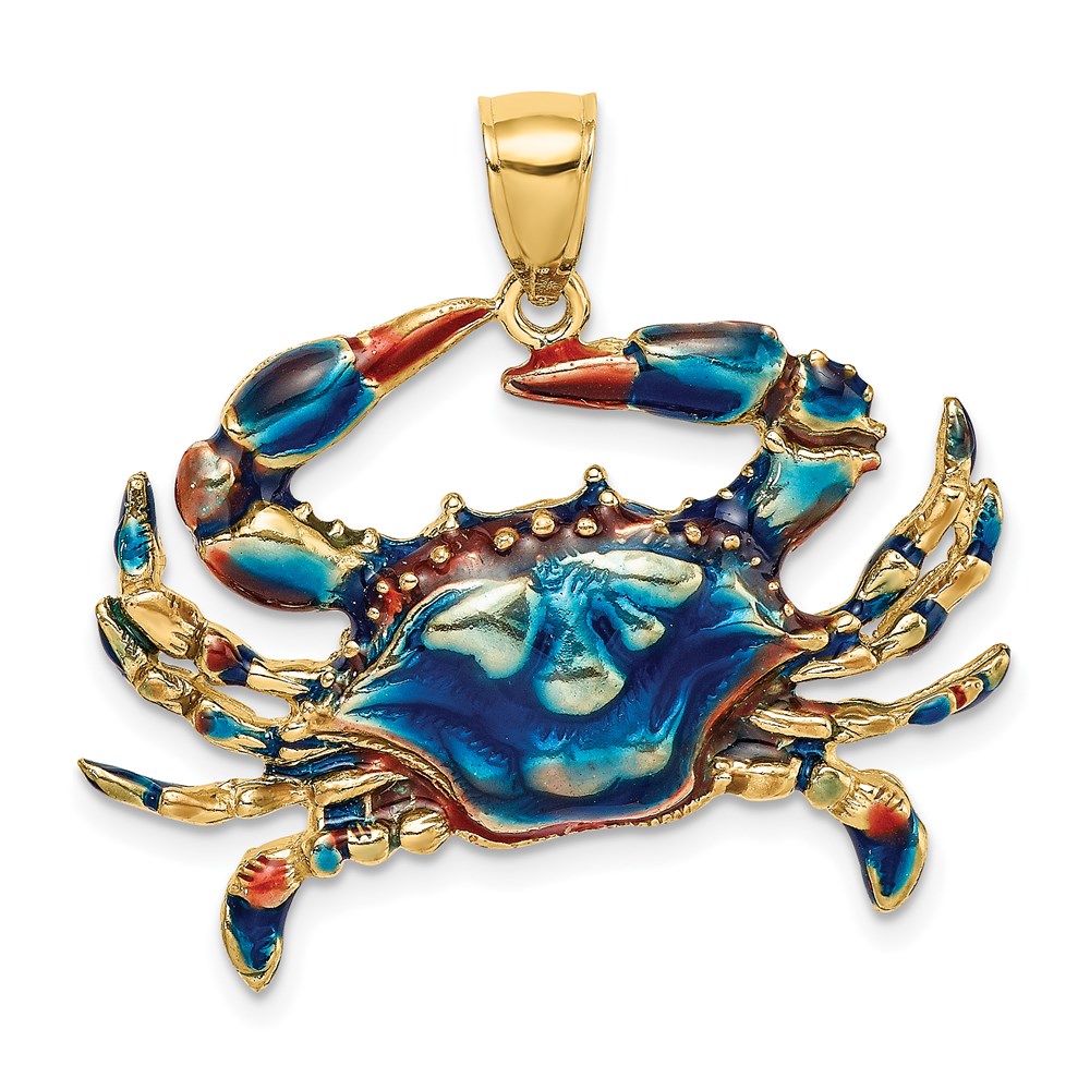 K7087.jpg 14K Large Blue Enamel Crab Charm - Image 1