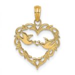 14K Polished Love Birds in Heart Pendant