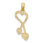 14K Polished Heart with Double Heart Tassel Pendant - Image 4