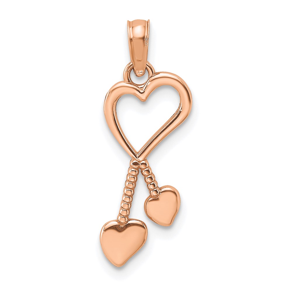 K7114R.jpg 14K Rose Polished Heart with Double Heart Tassel Pendant - Image 1
