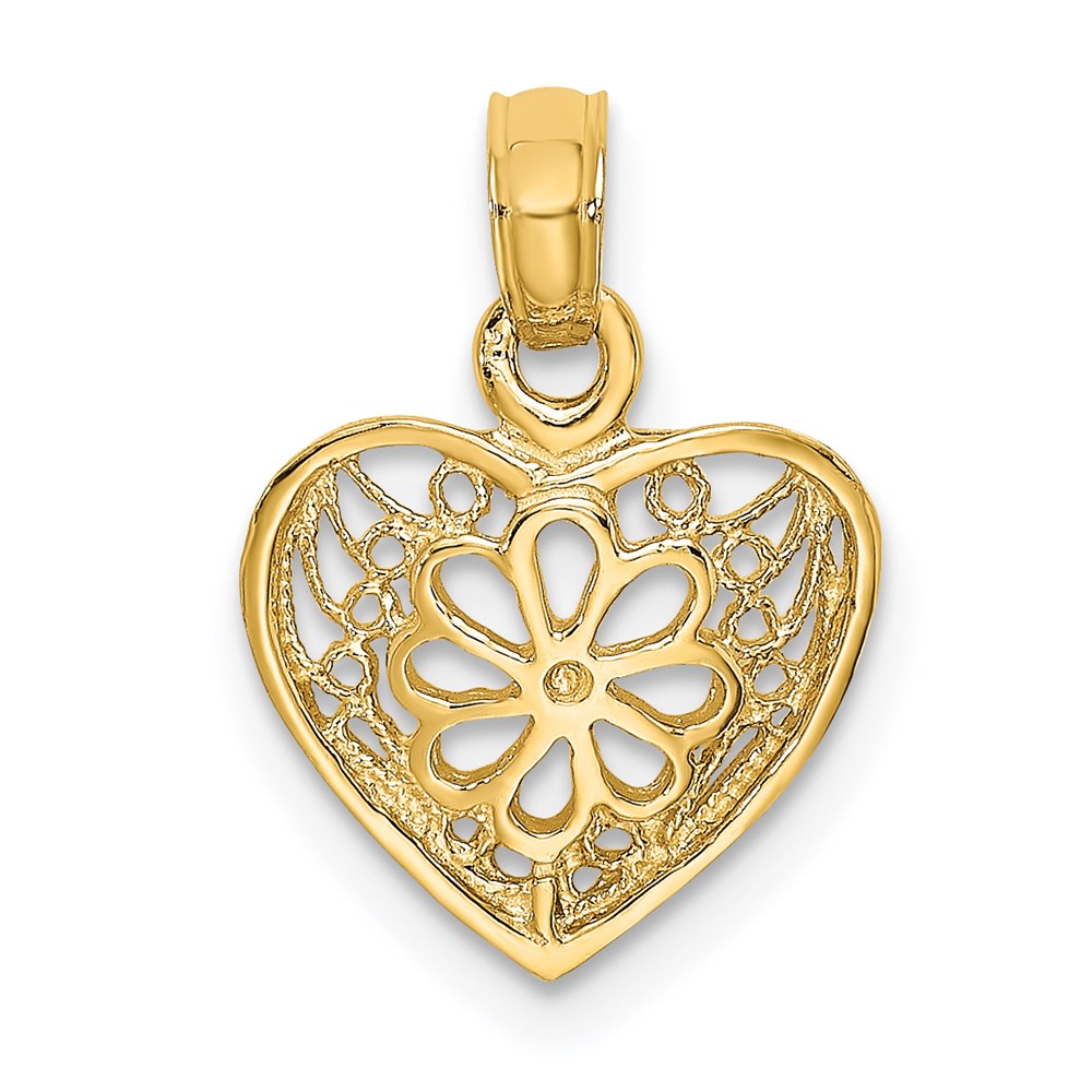 K7120.jpg 14K 2-D Filigree Heart with Flower Design Charm - Image 1