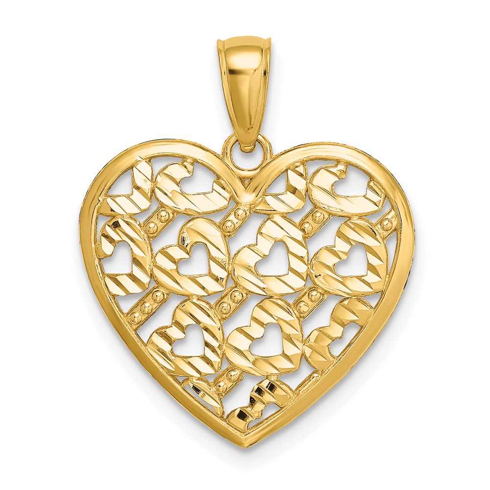 K7126.jpg 14K Diamond-cut Heart Pattern On Heart Charm - Image 1