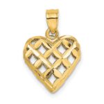 14K 3-D Diamond-cut Lattice Filigree Puffed Heart Charm