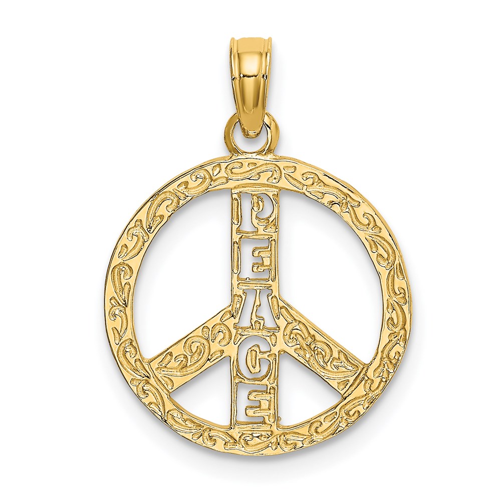 K7135.jpg 14K Flat Textured PEACE Sign Charm - Image 1