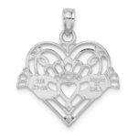 14K White Gold Polished and Beaded Claddagh In Heart Charm - Image 4