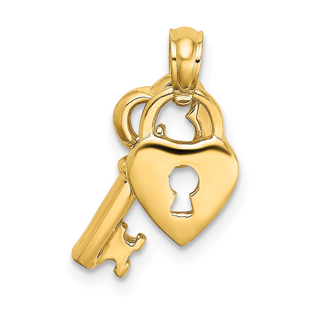 K7203.jpg 14K Moveable Dangling Heart Lock and Key Charm - Image 1