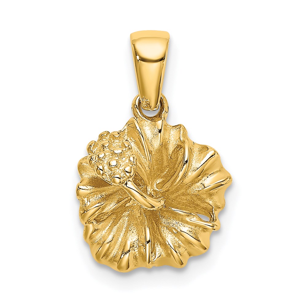 K7261.jpg 14K Textured Hibiscus Flower Charm - Image 1