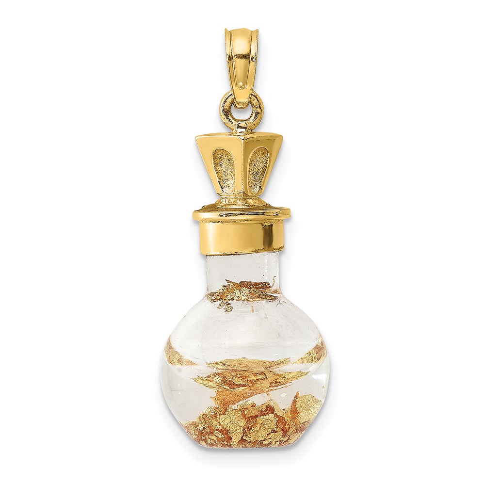 K7273.jpg 14K 3-D Gold Leaf In Glass Bottle Charm - Image 1