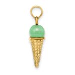 14K Satin Polished 3-D Green Bead Ice Cream Cone Pendant - Image 2