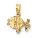 14K Flat Textured Playful Fish Charm