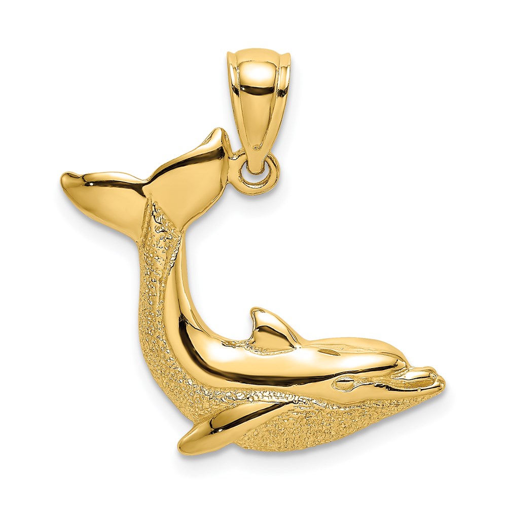 K7420.jpg 14K 2-D Textured Dolphin Jumping Charm - Image 1