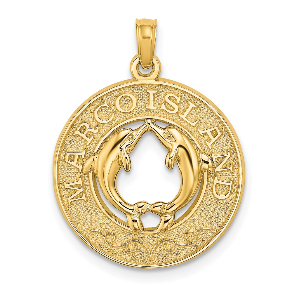 K7499.jpg 14K MARCO ISLAND Circle with Dolphins Charm - Image 1