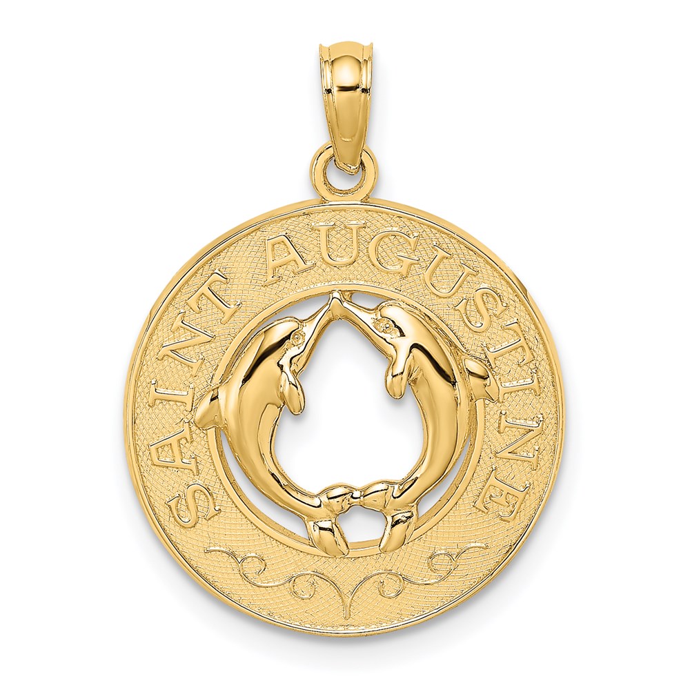 K7506.jpg 14K SAINT AUGUSTINE with Dolphins Circle Charm - Image 1