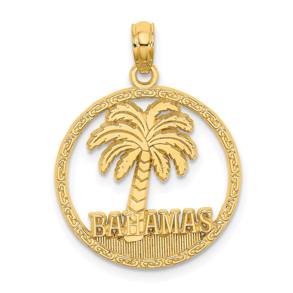 K7587.jpg 14K BAHAMAS Palm Tree Round Charm - Image 1