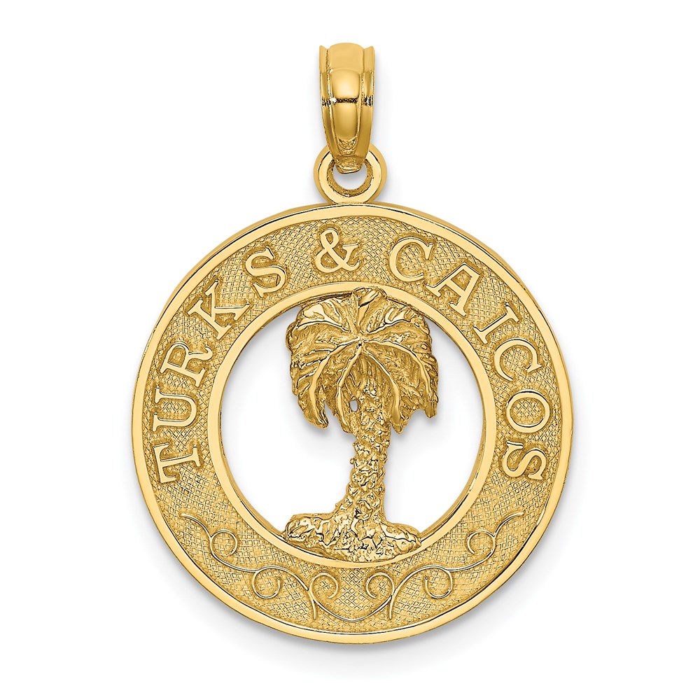 K7618.jpg 14K TURKS AND CAICOS with Palm Tree Circle Charm - Image 1