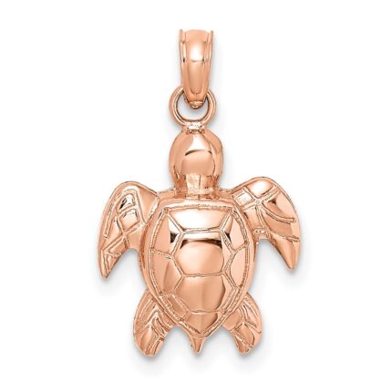 14K Rose Gold Textured Sea Turtle Charm