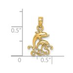 14K Textured Mini Double Dolphins and Waves Charm - Image 3