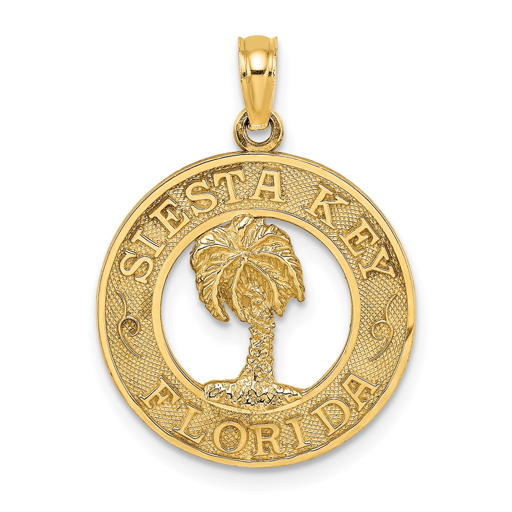 K7779.jpg 14K SIESTA KEY FLORIDA with Palm Tree Circle Charm - Image 1