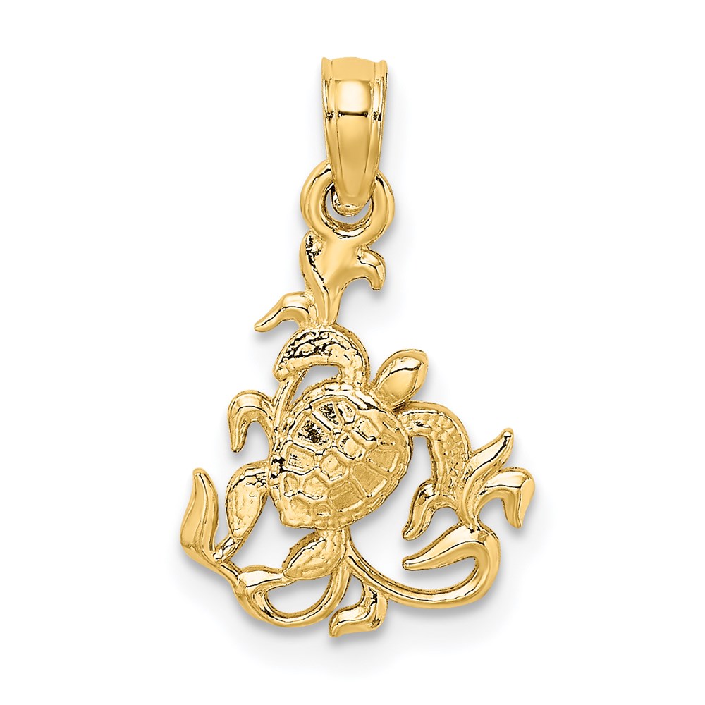 K7783.jpg 14K Textured Mini Sea Turtle and Kelp Charm - Image 1
