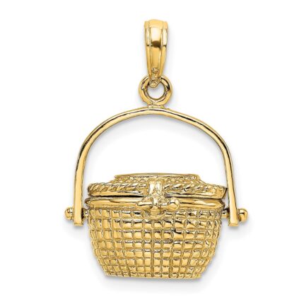 14K 3-D Nantucket Basket with Moveable Lid and Handle Charm