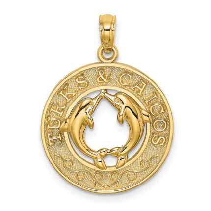 14K TURKS AND CAICOS with Dolphins Circle Charm