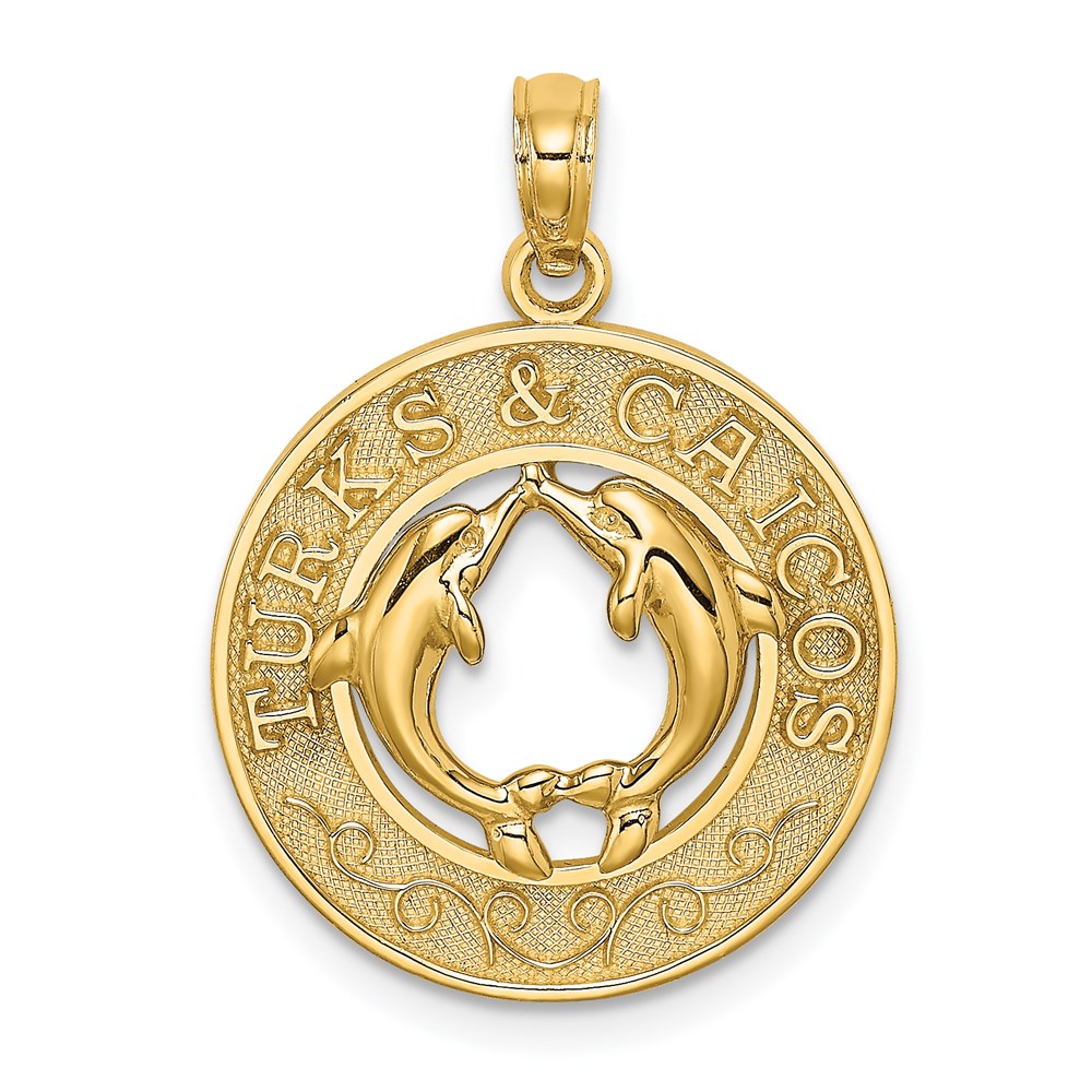 K7815.jpg 14K TURKS AND CAICOS with Dolphins Circle Charm - Image 1