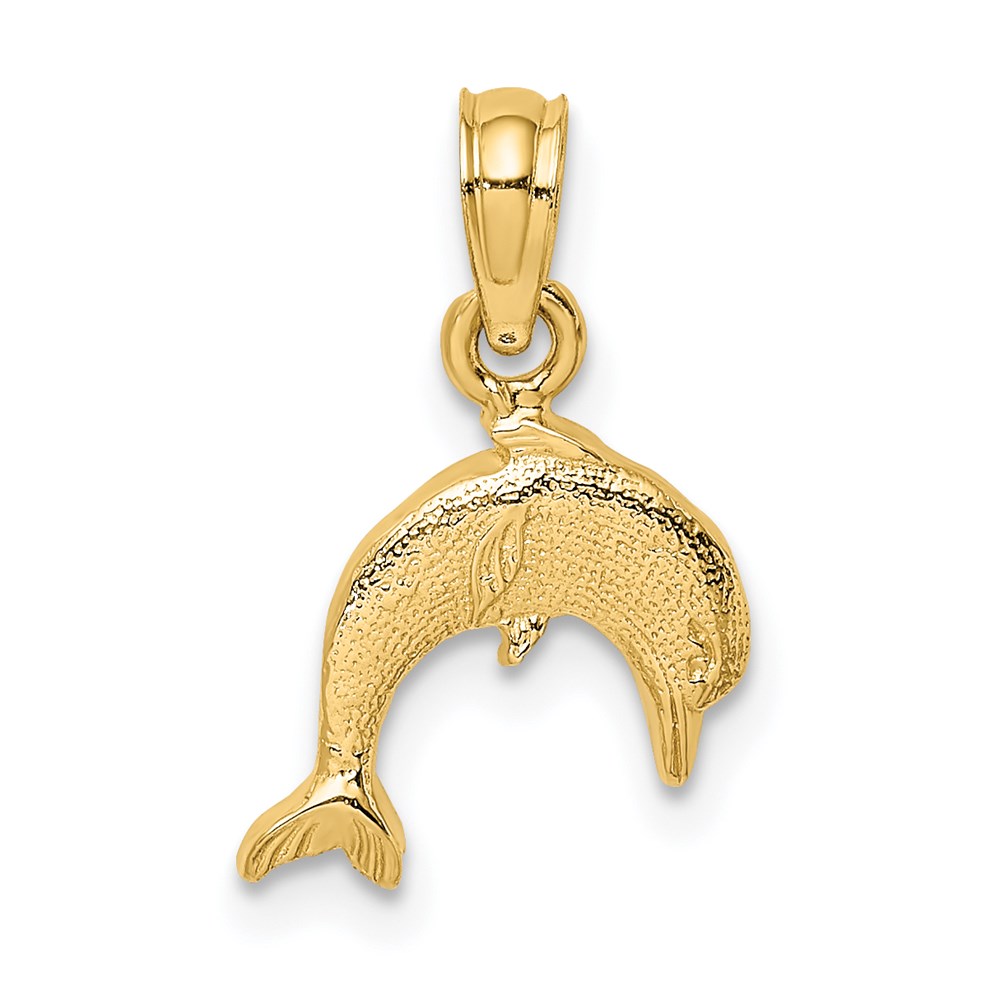 K7821.jpg 14K Textured Mini Dolphin Jumping Charm - Image 1