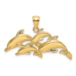 14K Polished Four Dolphins Swimming Charm